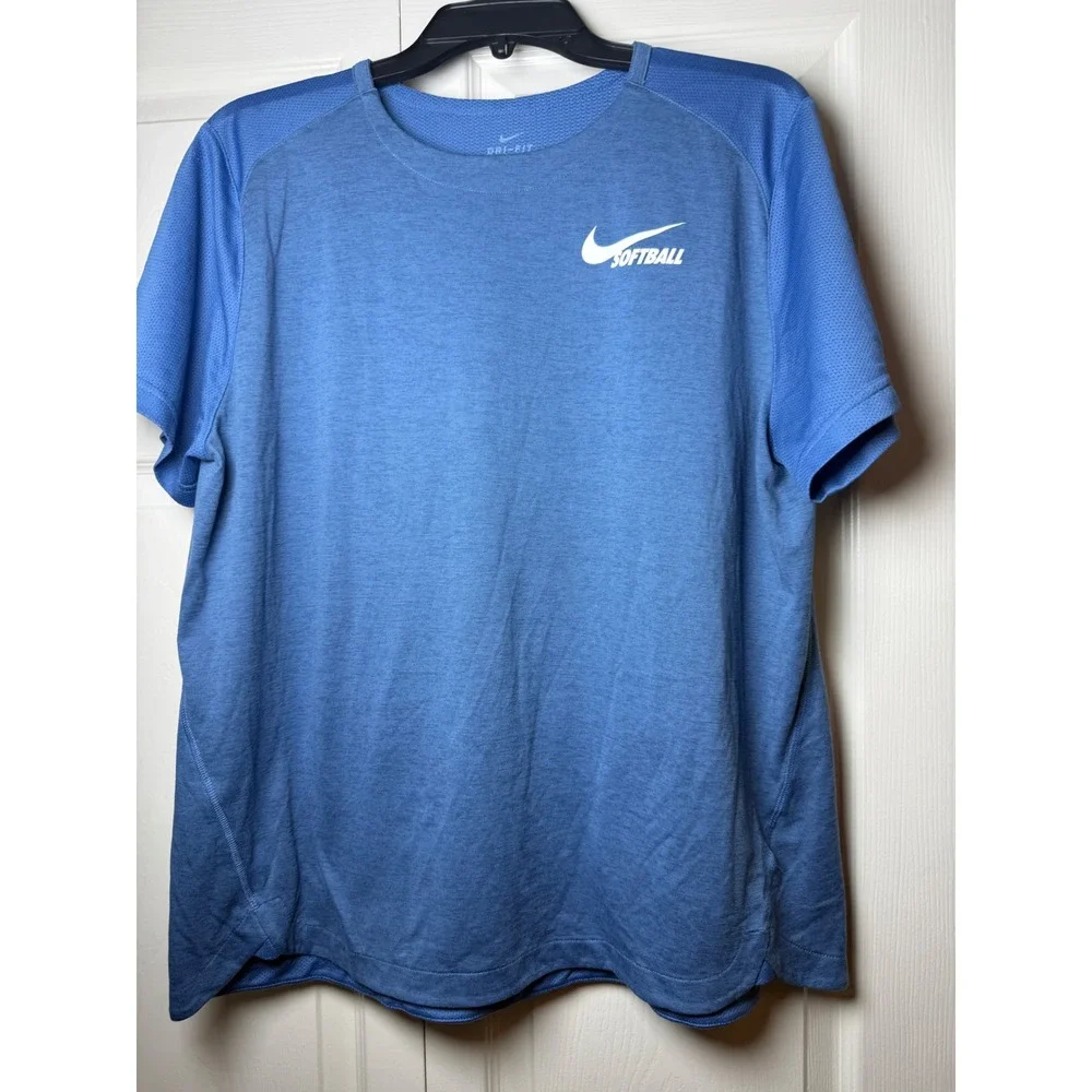 Nike Dri-FIT Softball Shirt Womens XL Blue Short Sleeve Performance Tee Heather